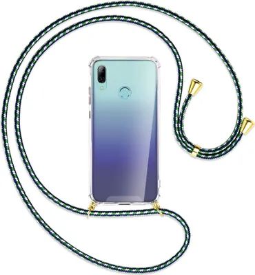 Produktbild von Handykette Backcover-Schutzhülle mit Band (Metall goldfarben) für Huawei P Smart 2019 / Honor 10 Lite - grün/blau/weiß