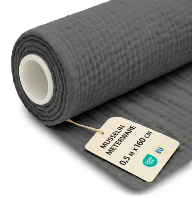 Produktbild von Musselin-Stoff, Meterware, 0,5 m x 160 cm - Baumwolle zum Nähen, dunkelgrau