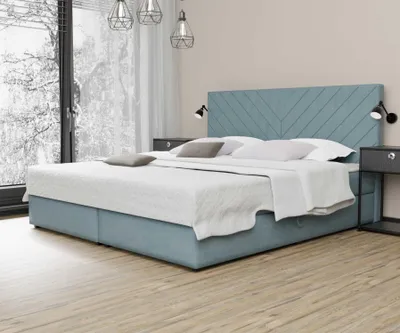 Produktbild von Boxspringbett Schlafzimmerbett BELCORA 160x200cm Stoff Hellblau inkl. Bettkasten