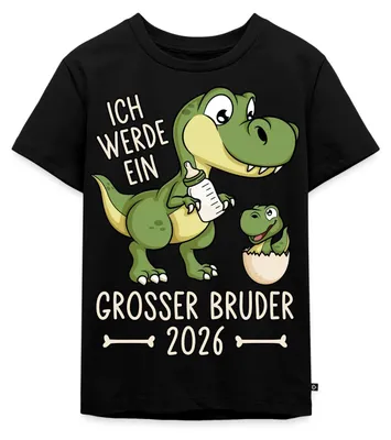 Produktbild von Spreadshirt Großer Bruder 2026 Ei Baby Dino Dinosaurier Kinder Premium T-Shirt, 122/128 (6 Jahre), Schwarz