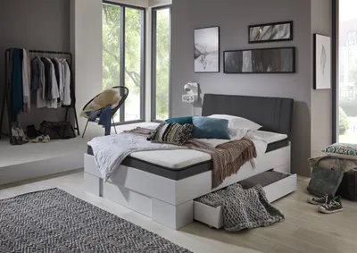 Produktbild von Relita Futonbett SANDRO 90 x 200 cm Liegefläche mit Polsterkopfteil, inkl. Lattenrost und Matratze, Ausführung Weiß