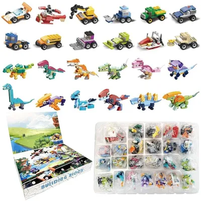 Produktbild von Adventskalender 2026 mit 24 Überraschungen Adventskalender Auto und Dino Klemmbausteine kompatibel