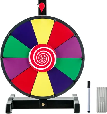 Produktbild von 12 Zoll Glücksrad zum drehen, Tischglücksrad für Lotteriespiele Wheel of Fortune Bunt, Preisrad mit Kompletten Zubehör, für Werbung Wortspiele (φ30cm 10 Farbfächer)