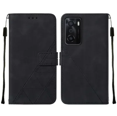 Produktbild von OPPO A55S 5G Hülle, Schlank Prägung Flip Leder Kartenfächer Schutzhülle mit Ständer für OPPO A55S 5G Schwarz