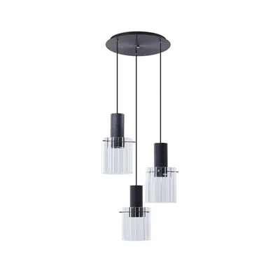 Produktbild von Lucande Hängeleuchte Eirian, Ø 40 cm, 3-flg., schwarz, Glas