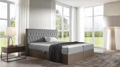 Produktbild von Boxspringbett Bett BROMIA 120x200cm Dunkel Eiche Stoff Grau inkl. Bettkasten