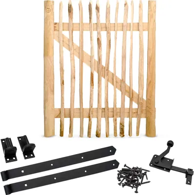 Produktbild von Classic Staketenzaun-Tor Set (schwarz) aus Edelkastanie, Breite 100 cm, Höhe 120 cm (genagelte Ausführung)