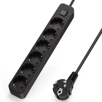 Imagen del producto de Aigostar, regleta de enchufes de 6 tomas con interruptor, múltiple con protección para niños, regleta con cable de 3 metros, color  – 6 tomas, cable de 3 metros