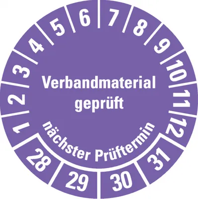 Produktbild von Dreifke® Prüfplakette Verbandmaterial , Nächster Prüftermin 28-31, vio...