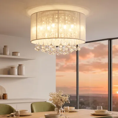 Produktbild von Tropfenform Kristall LED Deckenleuchte, G9-Pendelleuchte mit Gazeabdeckung, 40x29cm Kronleuchter,  für Wohnzimmer Schlafzimmer