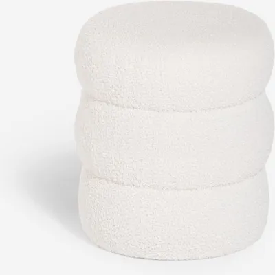 Produktbild von Fußhocker Teddy Bouclé im modernen Zylinderdesign Okami - Weiß