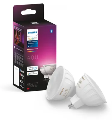 Zdjęcie produktu dla Philips Hue White and color ambiance Inteligentny reflektor punktowy MR16 (2 szt.), Inteligentne żarówki, Bluetooth/Zigbee, Biały, LED, GU5.3, MR16
