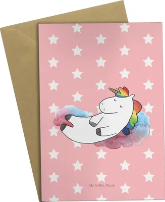 Produktbild von Mr. & Mrs. Panda Grußkarte Einhorn Wolke 7 - Rot Pastell - Geschenk, osterkarte, Menschen, babykarte, hochzeitskarten, weihnachtskarten, Einhörner, Unicorn, Lustig