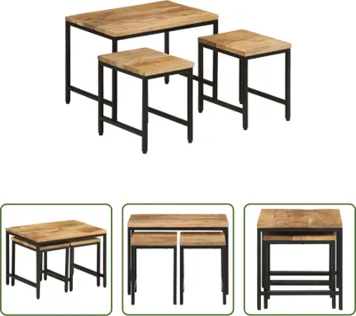 Produktbild von The Living Store Satztische 3 Stk. Raues Massivholz Mango und Eisen