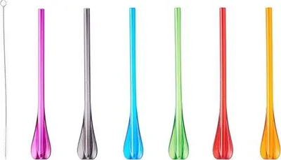 Produktbild von Famanu wiederverwendbare Trinkhalme mit Löffel - 6-farbige Trinkhalme für Cocktails