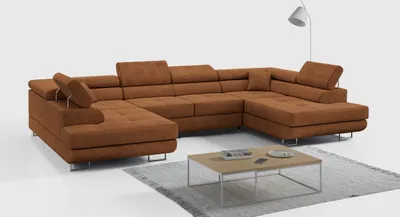 Produktbild von Ecksofa, Wohnzimmer U Couch, Polstersofa mit Bettkasten - GUSTAW-U - Orange