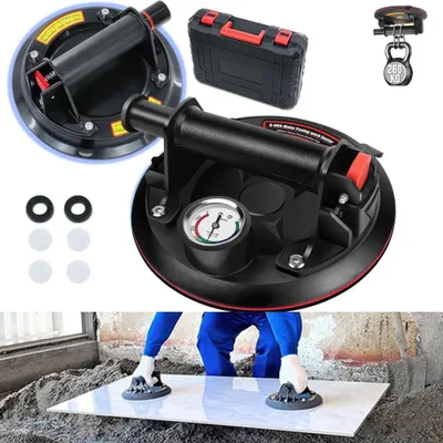 Produktbild von Vakuum Glasheber Saugheber - 2er Set 20 cm - Mit Manometer - Tragkraft 230 kg - Für Glas Fliesen Laminat - Mit Transportkoffer