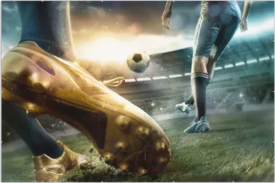 Produktbild von Wallario Wandbild Fußball Goldschuh auf dem Feld, Größe: 61 x 91,5 cm, Poster mit rahmenlosen Bildhalter