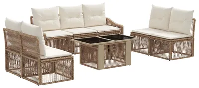 Image de Ensemble de canapés de jardin vidaXL, 8 pièces, en polyrotin beige et crème