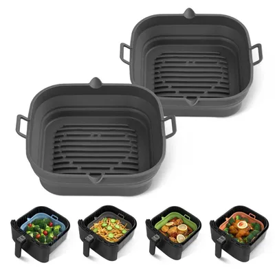 Produktbild von Silikonform Heißluftfritteuse 2 Stück Eckig 21,5 cm Grau Wiederverwendbar Faltbar