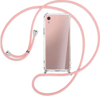 Produktbild von Handykette Backcover-Schutzhülle mit Band (Metall silberfarben) für Sony Xperia XA1 Plus - rosa