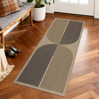 Productafbeelding van Tapijt, gangpad, antislip, wasbaar, 50x150 cm, zwart, bruin