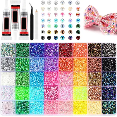 Immagine prodotto di Set di strass, 40 colori, 3 mm, 32.000 pezzi, completo di colla e strumenti per il fai-da-te