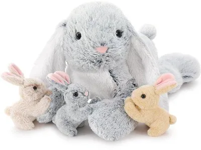 Immagine prodotto di Grande famiglia di conigli di peluche con tre cuccioli, ideale per i bambini e come decorazione