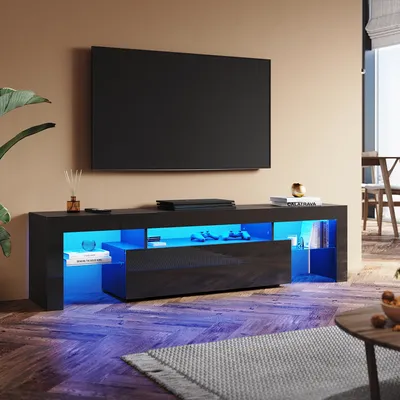Produktbild von SONNI TV-Schrank Schwarz Hochglanz 180 x 39 x 30cm Ausgestattet mit RGB-Lichtleiste und Aufbewahrungsschrank