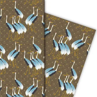 Produktbild von Klassisches Geschenkpapier mit Kranichen auf braun - G4807, 32 x 48cm