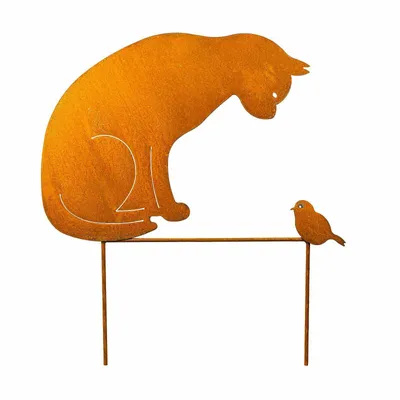 Produktbild von Edelrost Gartenstecker Katze und Vogel - Rost Deko Garten - Gartendeko