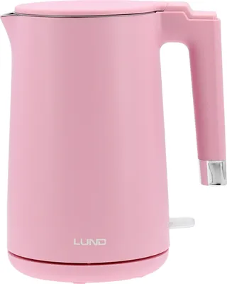 A pink electric kettle with a silver handle accent and base, shown against a white background.