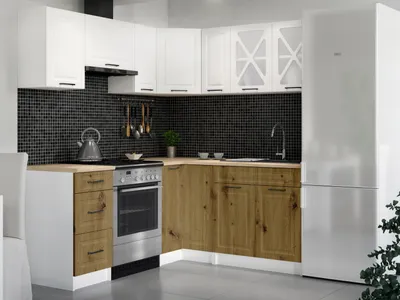 Obrázek produktu pro Rohová kuchyňská linka ASTRID 190x170cm - Bílá + dub artisan