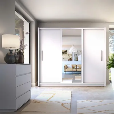 Produktbild von Schlafzimmer Kleiderschrank mit 250 cm Breite in Weiß, 3 Türen & 1 Kleiderstange - BELUSA-166
