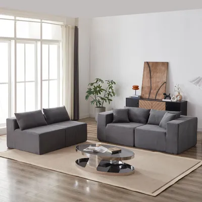 Produktbild von Modulares Cordsofa L-Form - 264 cm, 4-teilig - Keine Montage erforderlich - Cordstoff mit extrabreiter Sitzfläche - Frei kombinierbar
