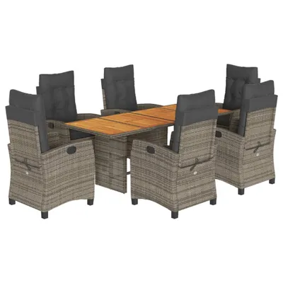 Produktbild von 7-tlg. Garten-Essgruppe mit Kissen Grau Poly Rattan