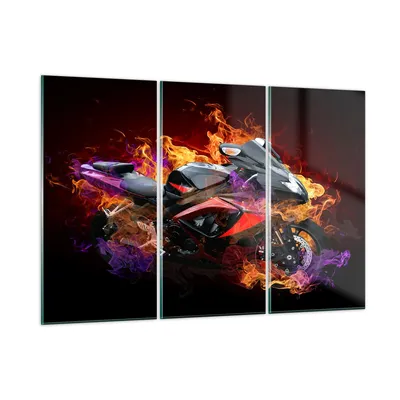 Produktbild von Bilder auf glas - Motorrad Feuer Abstraktion - 165x110cm - Glasbilder - Wandbilder - Kunstdruck - zum Aufhängen bereit - Wanddekoration aus Glas - Glas Bilder - Wandbild auf Glas - GCE165x110-0177