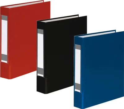 Produktbild von 3x Ringbuch mit Rückenschild / DIN A5 / 2-Ring / je 1x rot, schwarz und blau