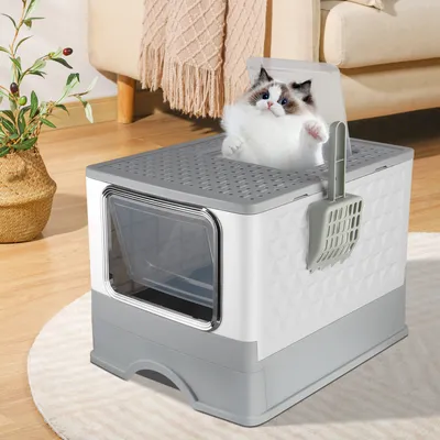 Image de Bac à litière avec couvercle Grand bac à litière avec filtre à charbon actif pour chats jusqu'à 15kg gris