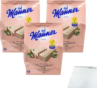 Produktbild von Manner Original Neapolitaner Haselnuss Schnitten 3er Pack (3x400g Beutel) + usy Block