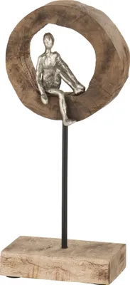 Produktbild von J-Line J-Line Dekorationsfigur Denker Ring - Holz/Aluminium - Natur/Silber