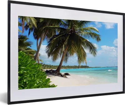 Produktbild von MuchoWow® Gerahmtes Poster Palme - Meer - Tropisch 60x40 cm - Poster mit Schwarzem Bilderrahmen Wandposter Rahmen Foto Bilder - Schlafzimmer - Plakat in Rahmen - Drucken