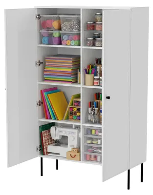 Produktbild von Dmora Mehrzweckschrank 2 Türen Sedilo 100x166h cm Weiß, 6 Einlegeböden 2 Türen
