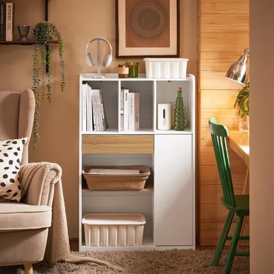 Produktbild von SoBuy STR11-WN Bücherregal mit Schublade, Regal für Büro & Zuhause, Fächer + Schublade für kleine Räume, bis 65kg, Weiß 72x110x30cm