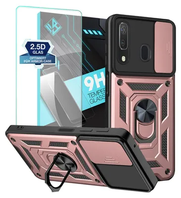 Produktbild von Armor Handyhülle für Samsung Galaxy A50 mit 9H Displayglas Displayschutz Kameraschutz Handy Panzer Case Cover Schutzhülle Outdoor Farbe: Rosegold