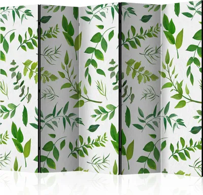Produktbild von 5-teiliger Doppelseitiger Vlies Paravent - Green Twigs II 225x172 cm Blumen b-C-0266-z-c