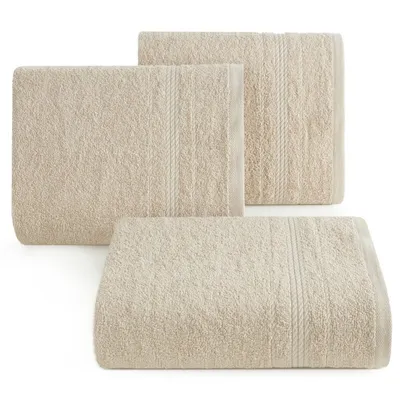 Productafbeelding van Elma katoenen handdoek met decoratieve rand, 70x140 cm, beige