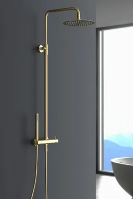 Produktbild von Regendusche verstellbar Gold Marwell Duscharmatur Classico Duschset mit Handbrause & Duschschlauch 88-118 cm Edelstahl