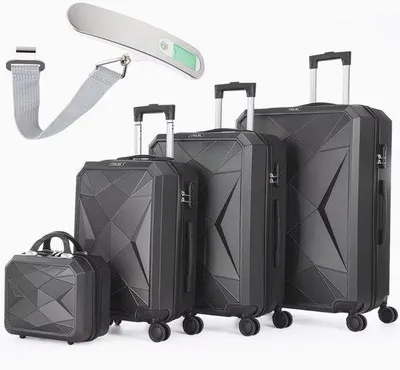 Produktbild von 4-teiliges Hartschalen-Koffer-Set mit 360-Grad-Doppel-Spindel-Rädern und integriertem Zahlenschloss, enthält Schönheitscase, 50 cm Reisegepäck, 60 cm und 70 cm Rumpfgepäck-Koffer