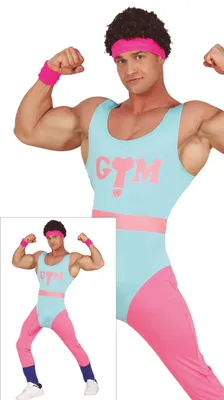 Image de Sport Retro 80s Fun Outfit Gym Neon Look Homme Combinaison de Jogging Performance, Taille : 48 - 50 (M) Couleur : Bleu